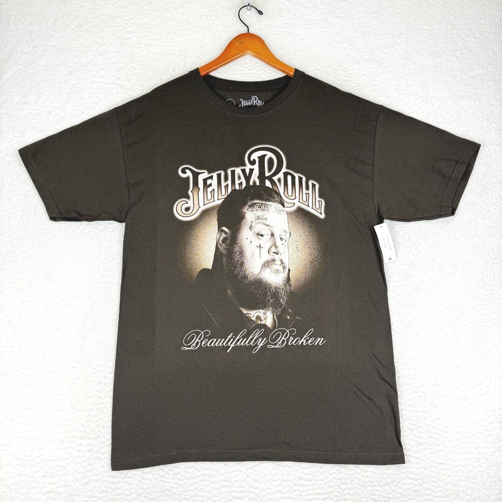 Jelly Roll Beautifully Broken‎ Graphic T Shirt Men's L Brown Short Sleeve